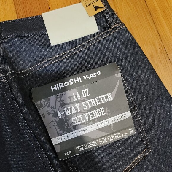 Hiroshi Kato The Scissors Slim Tapered 30x31 14oz Stretch Selvedge Denim Jeans - Picture 4 of 9